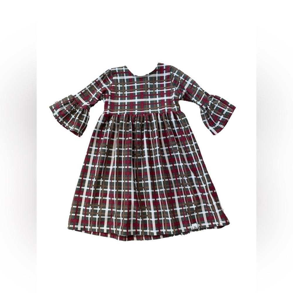 Lulu + Roo Size 3T Red, Green and Cream Plaid Bell Sleeve Holiday Dress